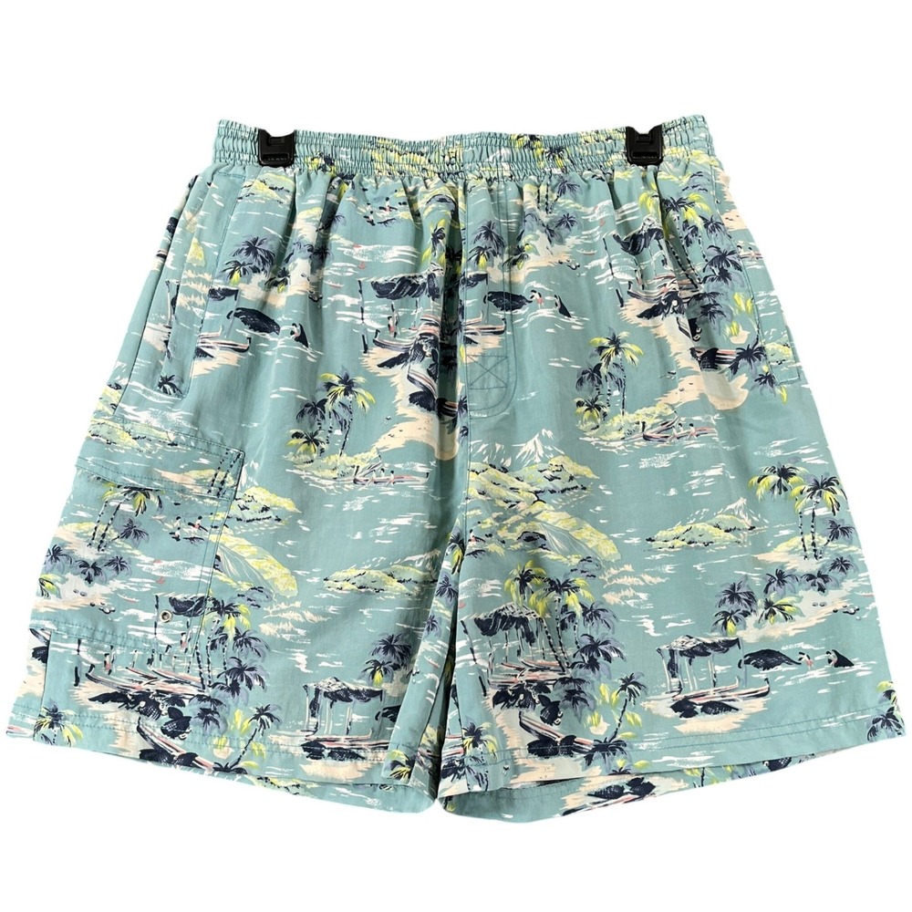 Tori Richard Swim Trunks Mens XL Hawaiian Tropical Print Blue Beach Board Shorts